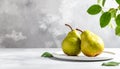 Two ripe pears on the gray table, shut up. Text area Royalty Free Stock Photo