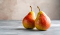 Two ripe pears on the gray table, shut up. Text area Royalty Free Stock Photo