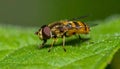 Details of a Yellow Hoverfly hidden in a green leaf Royalty Free Stock Photo