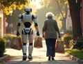 humanoid robot and an elderly woman 5 Royalty Free Stock Photo