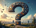 Digital Question Mark Over Cityscape Royalty Free Stock Photo
