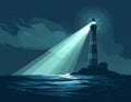 Coastal Lighthouse Illuminating the Night Sea Royalty Free Stock Photo