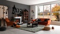 Modern room decorated for Halloween. Festive interior Royalty Free Stock Photo