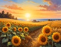 late summer warmth: golden fields, sunflowers, or a serene sunset over the ocean. Royalty Free Stock Photo