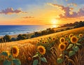 late summer warmth: golden fields, sunflowers, or a serene sunset over the ocean. Royalty Free Stock Photo