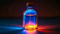 Vibrant Neon Glowing Liquid in Glass Bottle on Dark Background Abstract Science Magic Royalty Free Stock Photo