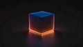 Glowing Cube, Neon Light, Abstract 3D Render Royalty Free Stock Photo