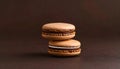 Chocolate Macarons Stacked, Brown Background, Delicious Dessert Royalty Free Stock Photo