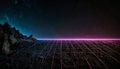 Retro Synthwave Landscape 80s Grid, Neon Horizon, Space Royalty Free Stock Photo