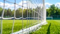 Soccer Goal Net Close-Up on Green Field, Football Sport Royalty Free Stock Photo