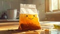generated using AI.A small, clear plastic bag with a zip-lock seal contains a honey-colored liquid and dark, Royalty Free Stock Photo