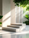 Modern staircase interior with stone steps and lush greenery Royalty Free Stock Photo