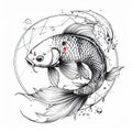 Koi fish line art with geometric circle and water splash Royalty Free Stock Photo