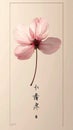 Delicate Pink Flower with Translucent Petals and Japanese Calligraphy - Minimalist Botanical Art Royalty Free Stock Photo