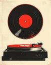 Vintage Turntable With Red Label Vinyl â Minimalist AI Retro Music Illustration Royalty Free Stock Photo