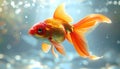 Beautiful goldfish swimming underwater with sunlight and bubbles Royalty Free Stock Photo