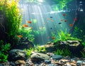 Beautiful planted aquarium with green aquatic plants and white sand Royalty Free Stock Photo