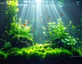 Beautiful planted aquarium with green aquatic plants and white sand Royalty Free Stock Photo