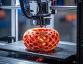 3D Printing Process Creating a Complex Orange Object Royalty Free Stock Photo