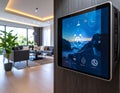 Smart Home Control Panel in Modern Living Room Royalty Free Stock Photo
