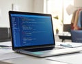 Coding on Laptop Screen Software Development and Programming Technology at a Modern Workspace Royalty Free Stock Photo