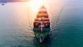 Aerial view container ship from sea port working for delivery containers shipment. Royalty Free Stock Photo