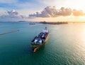 Aerial view container ship from sea port working for delivery containers shipment. Royalty Free Stock Photo