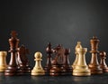 Different chess pieces on dark background. Space for text Royalty Free Stock Photo