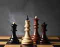 Different chess pieces on dark background. Space for text Royalty Free Stock Photo