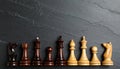 Different chess pieces on dark background. Space for text Royalty Free Stock Photo