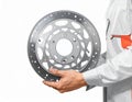Mechanic Holding Motorcycle Brake Disc Royalty Free Stock Photo