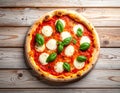 Classic Margherita Pizza with Fresh Basil on Wooden Background Royalty Free Stock Photo
