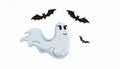 Spooky Ghost and bats. Halloween concept. Hand drawn modern Vector illustration Royalty Free Stock Photo