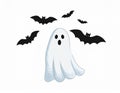 Spooky Ghost and bats. Halloween concept. Hand drawn modern Vector illustration Royalty Free Stock Photo