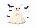 Spooky Ghost and bats. Halloween concept. Hand drawn modern Vector illustration Royalty Free Stock Photo