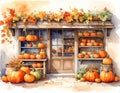 Autumn Harvest Watercolor Pumpkin Shop Royalty Free Stock Photo