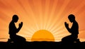 Spiritual Prayer Silhouettes at Sunset Sunrise Royalty Free Stock Photo