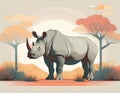 Abstract rhino standing in African savanna with acacia tree digital art Royalty Free Stock Photo