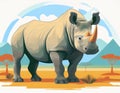 Abstract rhino standing in African savanna with acacia tree digital art Royalty Free Stock Photo