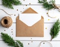 Rustic Christmas Flat Lay with Blank Invitation Card Royalty Free Stock Photo