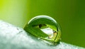 Macro drop of water. Macro photography. Green leaf with a big water drop. Royalty Free Stock Photo