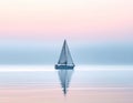 Sailboat on calm sea at sunset reflection serene travel and summer vacation Royalty Free Stock Photo