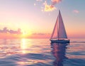 Sailboat on calm sea at sunset reflection serene travel and summer vacation Royalty Free Stock Photo