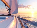 Sailboat on calm sea at sunset reflection serene travel and summer vacation Royalty Free Stock Photo