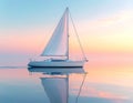 Sailboat on calm sea at sunset reflection serene travel and summer vacation Royalty Free Stock Photo