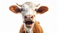 Cute smiling cow seen from the front head white background Royalty Free Stock Photo