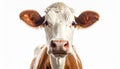 Cute smiling cow seen from the front head white background Royalty Free Stock Photo