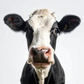Cute smiling cow seen from the front head white background Royalty Free Stock Photo