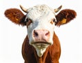 Cute smiling cow seen from the front head white background Royalty Free Stock Photo