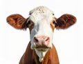 Cute smiling cow seen from the front head white background Royalty Free Stock Photo